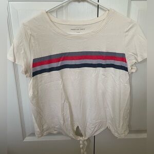 American Eagle White Crop Top with Stripes Size Medium